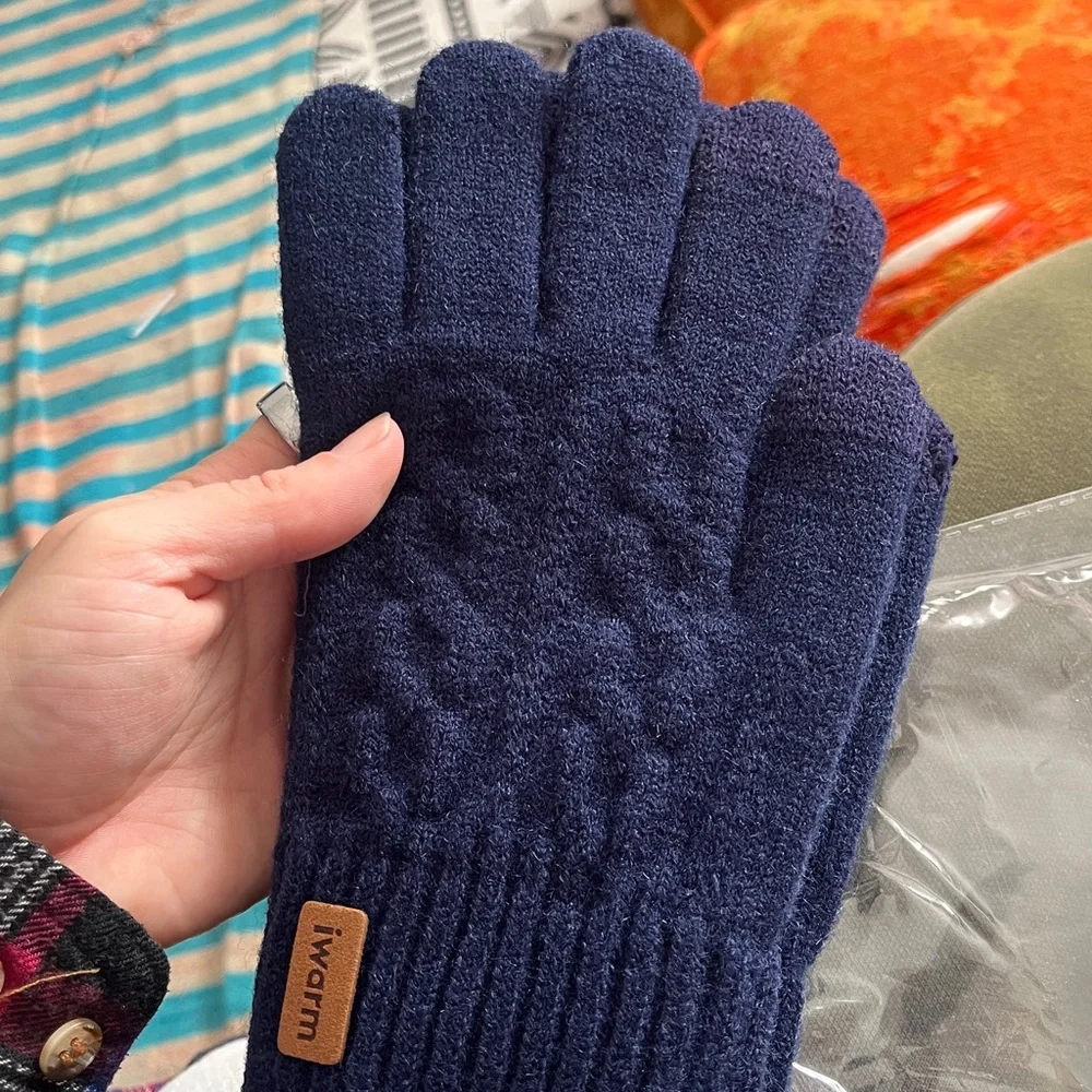NEW ALPACA & Cashmere Blend Touch Screen Winter Gloves Knit Navy Blue Stretch